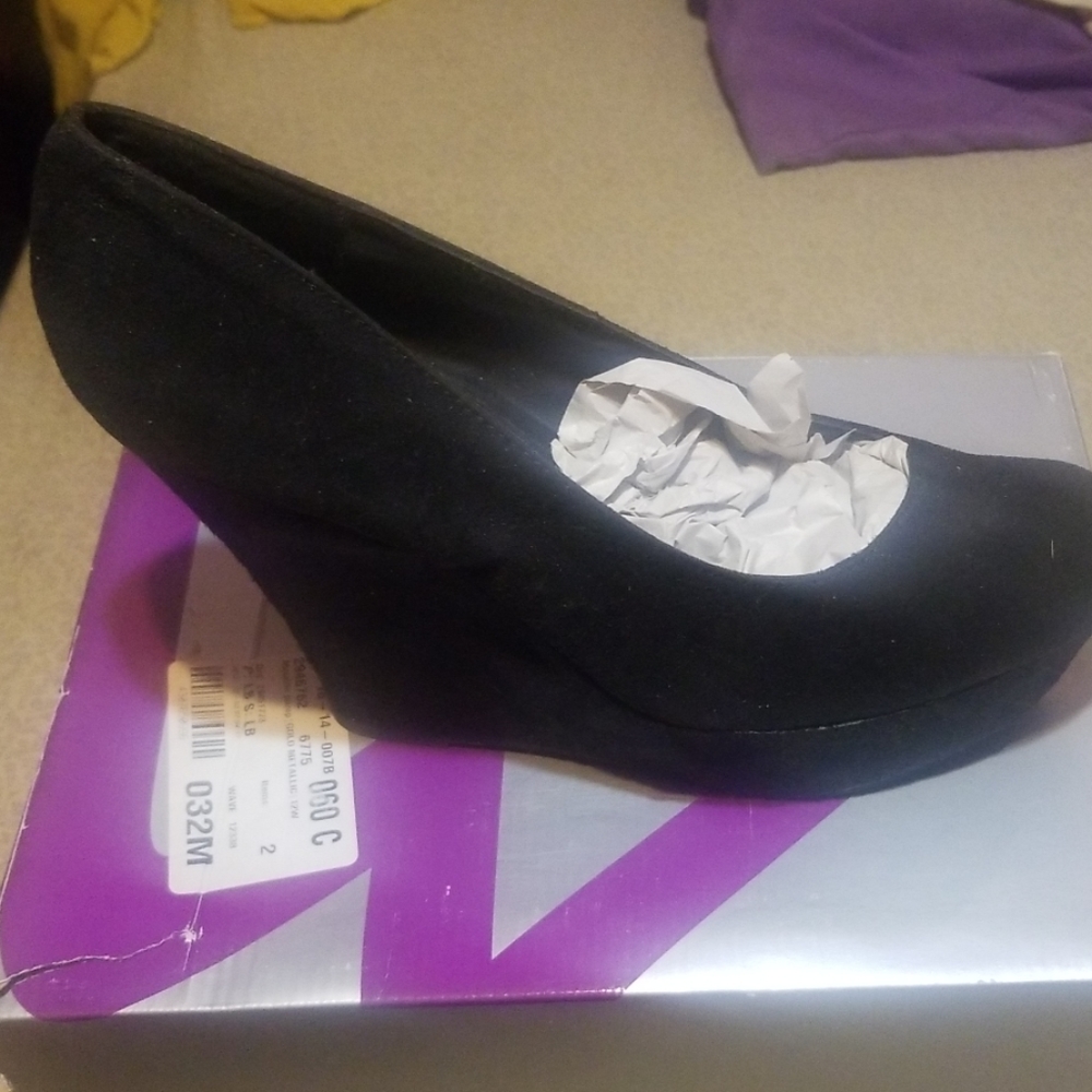 Black platform wedge heels